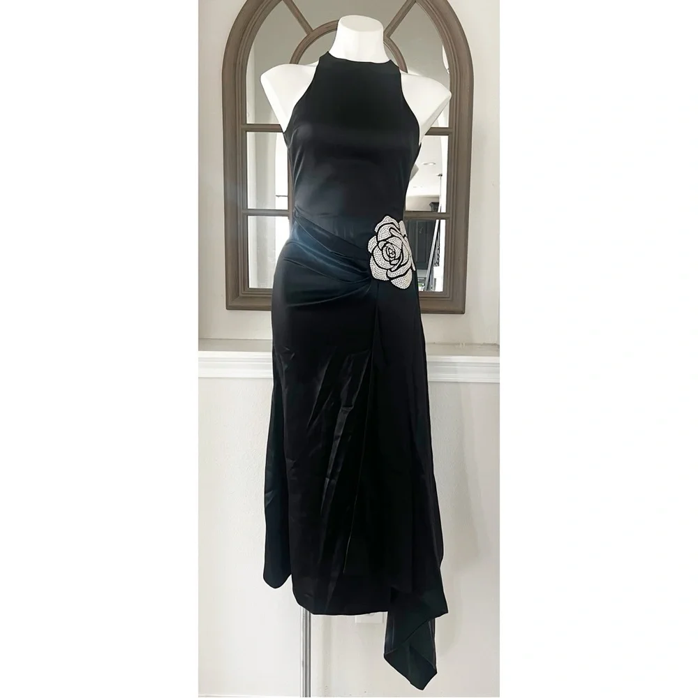 David Koma Crystal Embellished Asymmetric Satin Scarf Dress, Size US 2, UK 6 NEW